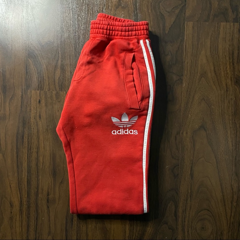 Small Red Adidas Thick Sweatpants
